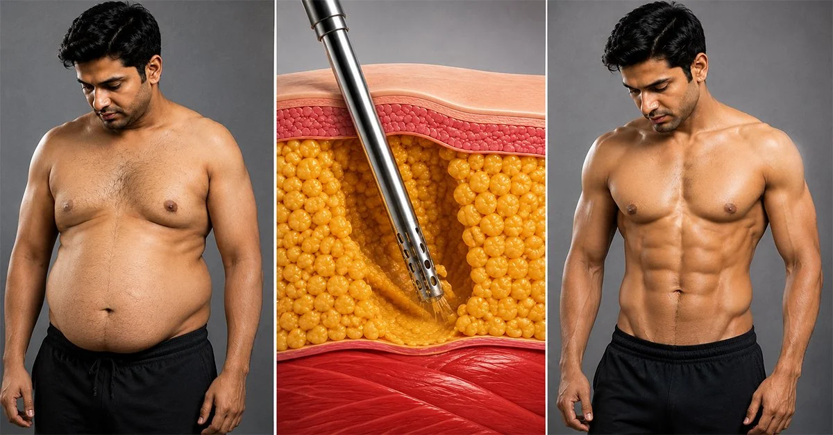 Patient showing visible six-pack abs results after HD liposuction procedure for athletic body contouring