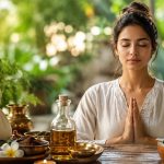 Person receiving Ayurvedic treatment for stress and anxiety with traditional herbal therapy in Kerala
